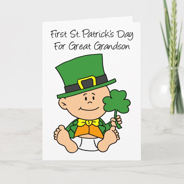 First St Patrick's Day For Great Grandson Card (Front)