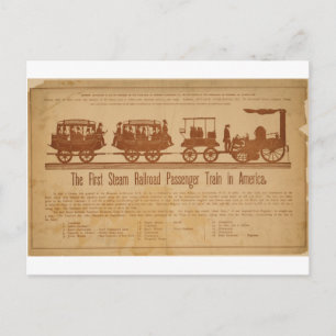 First Steam Railroad Passenger Train In America Postcard