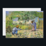 First Steps (after Millet) by Vincent van Gogh<br><div class="desc">First Steps (after Millet) by Vincent van Gogh is a vintage fine art post impressionism daily life portrait painting featuring a daily life scene with a peasant farmer and his wife (mom and dad) with their child taking his or her first steps. The family is working in the vegetable garden...</div>