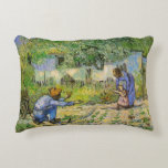 First Steps (after Millet) by Vincent van Gogh Accent Pillow<br><div class="desc">First Steps (after Millet) by Vincent van Gogh is a vintage fine art post impressionism daily life portrait painting featuring a daily life scene with a peasant farmer and his wife (mom and dad) with their child taking his or her first steps. The family is working in the vegetable garden...</div>