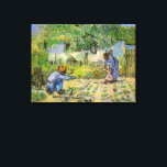 First Steps (after Millet) by Vincent van Gogh Canvas Print<br><div class="desc">First Steps (after Millet) by Vincent van Gogh is a vintage fine art post impressionism daily life portrait painting featuring a daily life scene with a peasant farmer and his wife (mom and dad) with their child taking his or her first steps. The family is working in the vegetable garden...</div>