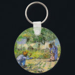 First Steps (after Millet) by Vincent van Gogh Keychain<br><div class="desc">First Steps (after Millet) by Vincent van Gogh is a vintage fine art post impressionism daily life portrait painting featuring a daily life scene with a peasant farmer and his wife (mom and dad) with their child taking his or her first steps. The family is working in the vegetable garden...</div>