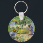 First Steps (after Millet) by Vincent van Gogh Keychain<br><div class="desc">First Steps (after Millet) by Vincent van Gogh is a vintage fine art post impressionism daily life portrait painting featuring a daily life scene with a peasant farmer and his wife (mom and dad) with their child taking his or her first steps. The family is working in the vegetable garden...</div>
