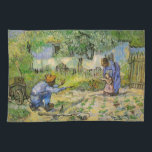 First Steps (after Millet) by Vincent van Gogh Kitchen Towel<br><div class="desc">First Steps (after Millet) by Vincent van Gogh is a vintage fine art post impressionism daily life portrait painting featuring a daily life scene with a peasant farmer and his wife (mom and dad) with their child taking his or her first steps. The family is working in the vegetable garden...</div>