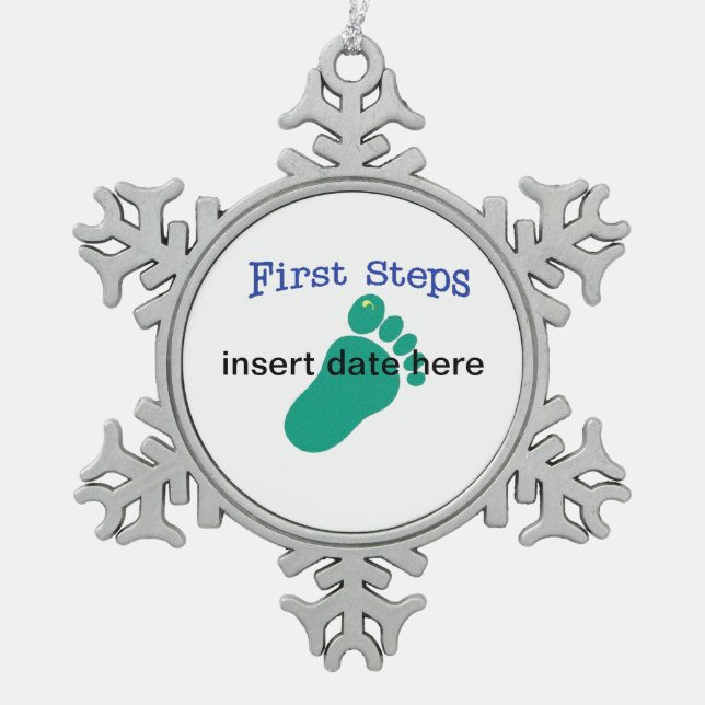 First Steps Snowflake Pewter Christmas Ornament (Front)