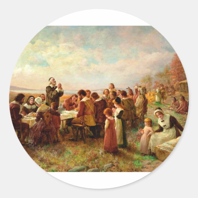 First Thanksgiving At Plymouth Jennie Brownscombe Classic Round Sticker (Front)