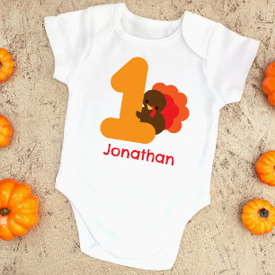 First Thanksgiving Orange Brown Personalized Baby Bodysuit