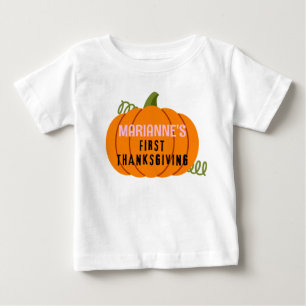 First Thanksgiving Pumpkin Personalized Name Baby T-Shirt