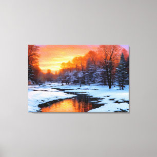First Thaw, Landscape Sunset Colourful Canvas Prin Print