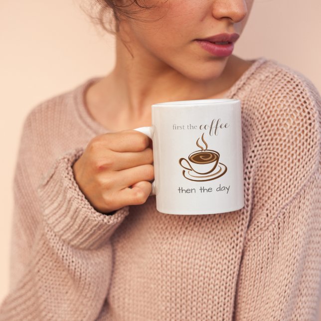 First the Coffee Then the Day Cute Personalized Two-Tone Coffee Mug (Creator Uploaded)