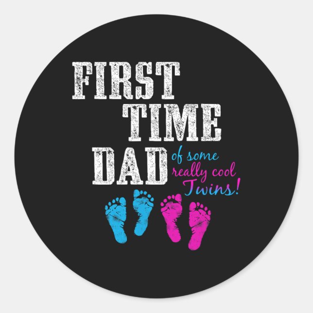 First Time Dad, Daddy Of Bg Twins, Father's Day Gi Classic Round Sticker (Front)