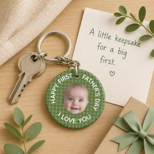 First Time Dad First Fathers Day Face Photo Baby Keychain