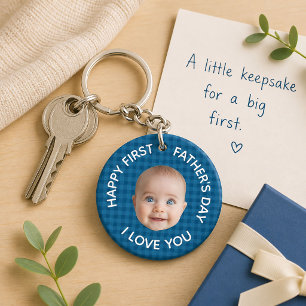 First Time Dad First Fathers Day Face Photo Baby Keychain