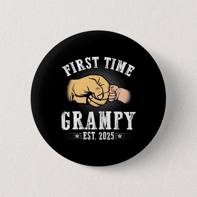 First Time Grampy Est 2025 Father's Day Soon To Be 2 Inch Round Button (Front)