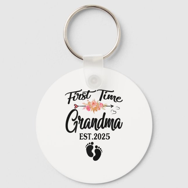 First Time Grandma 2025 Mothers Day Promoted To Gr Keychain (Front)
