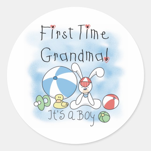 First Time Grandma Baby Boy Classic Round Sticker (Front)
