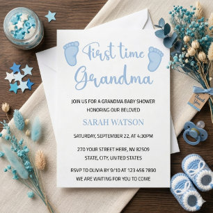 First Time Grandma Baby Boy Feet Shower Invitation