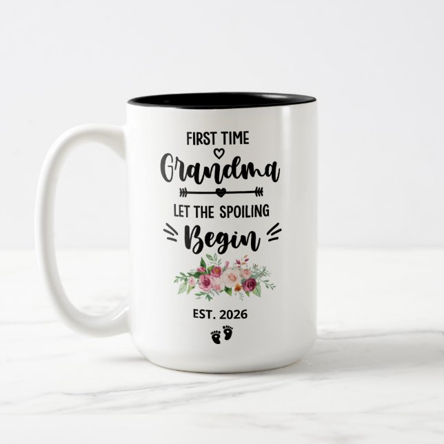 First Time Grandma Mug Personalized with Est Year, (Left)