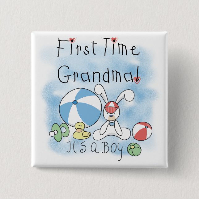 First Time Grandma of Boy Tshirts and Gifts 2 Inch Square Button (Front)