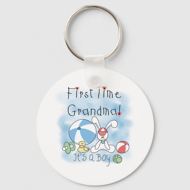 First Time Grandma of Boy Tshirts and Gifts Keychain (Front)