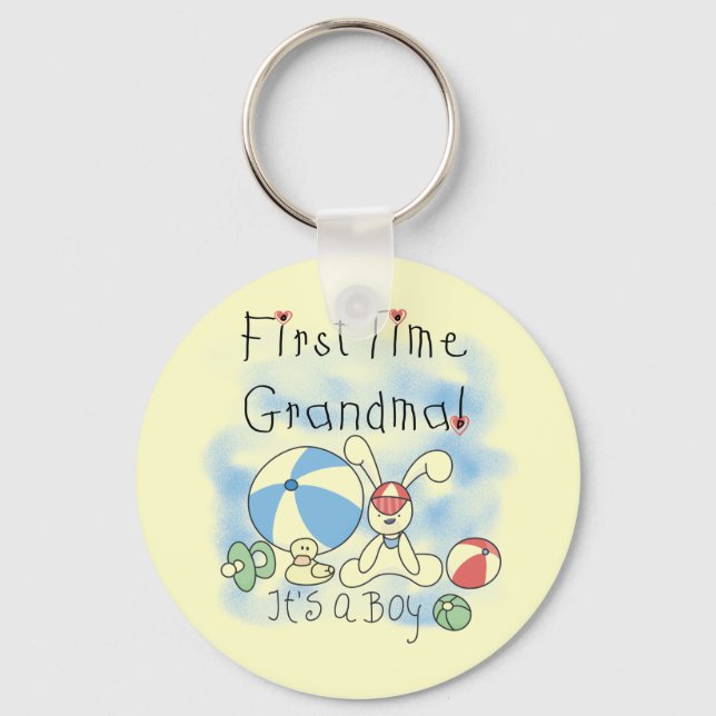 First Time Grandma of Boy Tshirts and Gifts Keychain (Front)