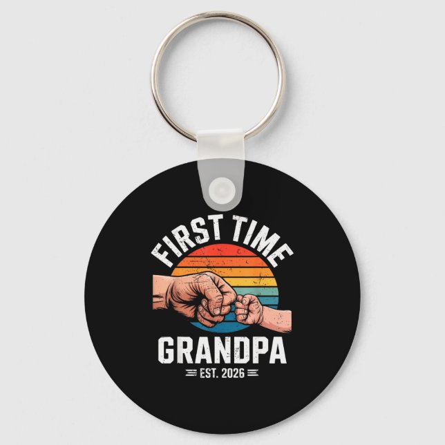 First Time Grandpa Est 2026 Baby Announcement Grea Keychain (Front)