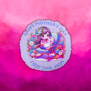 First Time Mom Happy Mother's Day Round Pillow