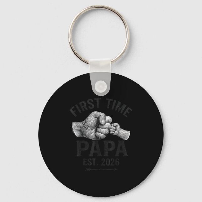 First Time Papa Est 2026 Fist Bump New Dad Father' Keychain (Front)