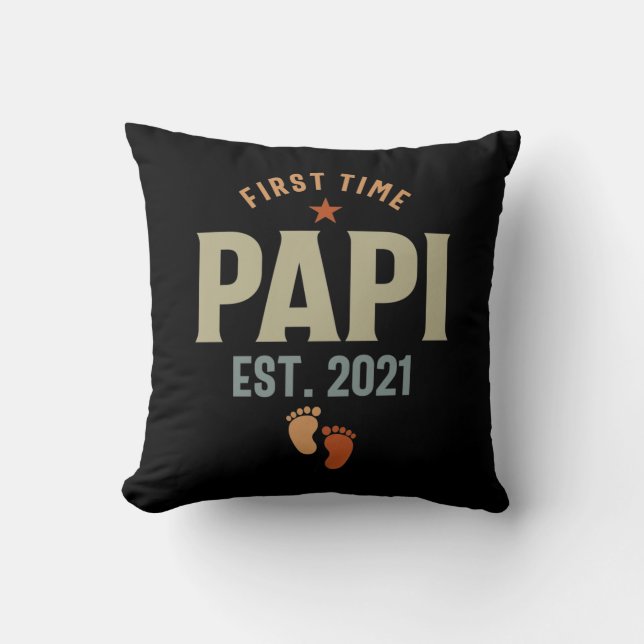 First Time Papi Est 2021 Father Throw Pillow (Front)