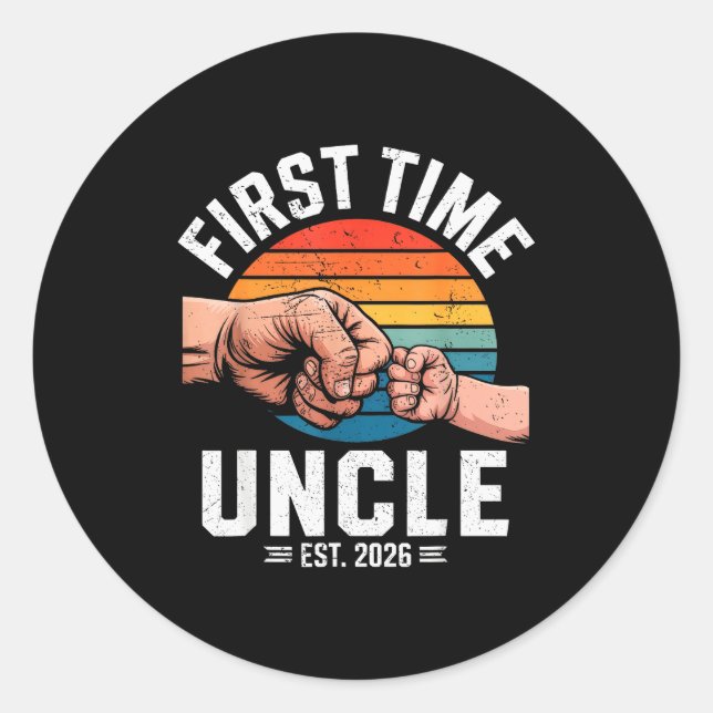 First Time Uncle Est 2026 Baby Announcement Great  Classic Round Sticker (Front)