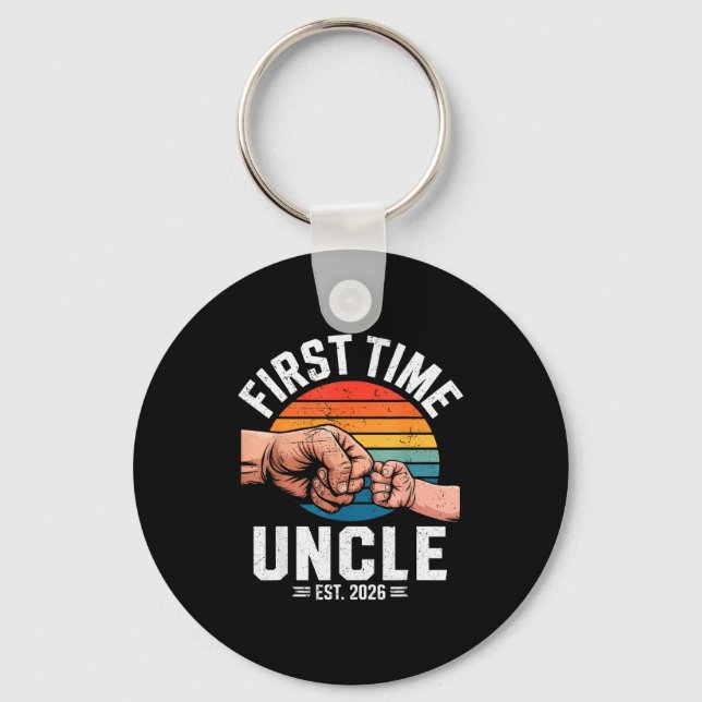 First Time Uncle Est 2026 Baby Announcement Great  Keychain (Front)