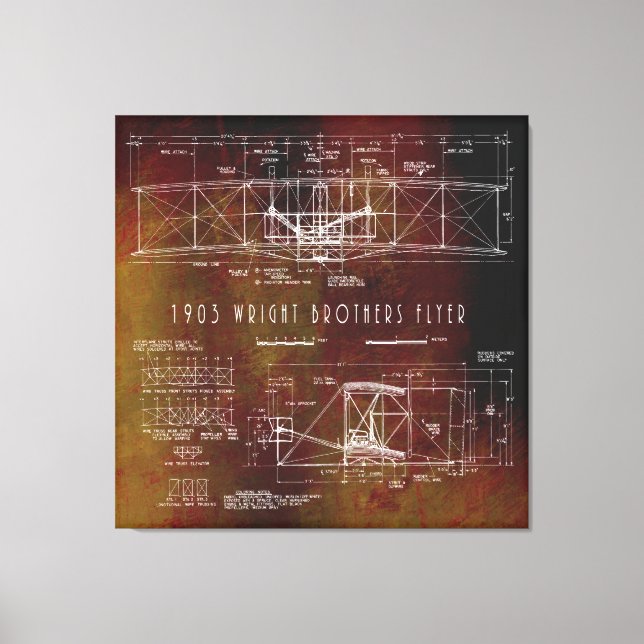 First to Fly Wright Bros Aeroplane Blueprint 1903 Canvas Print (Front)