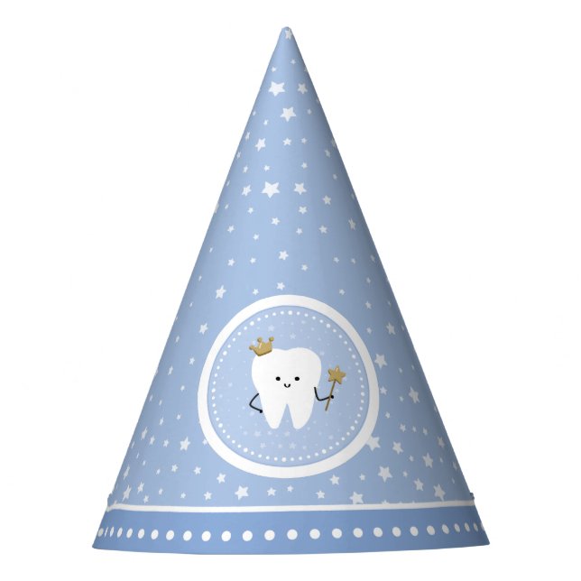 First Tooth Baby Blue Boy Party Hat (Front)