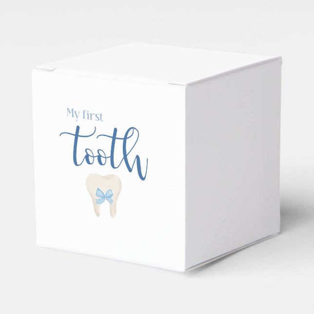 First Tooth- Minimalist Blue Favor Box (Front Side)
