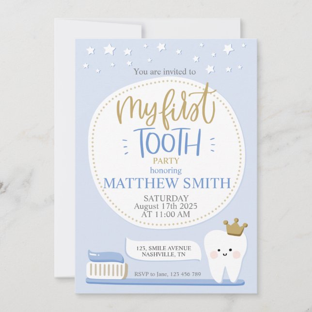 First Tooth Party Invitation for Boy (Front)