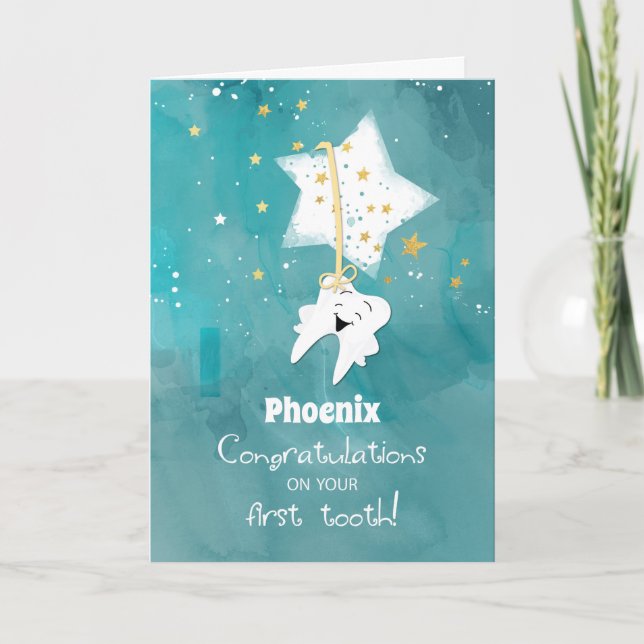 First Tooth Stars at Night Congratulations Card (Front)