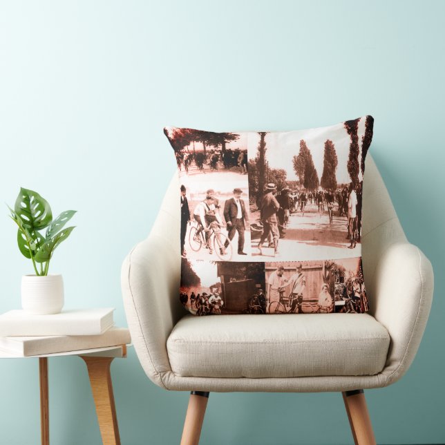 First Tour de France Winner Maurice Garin Collage  Throw Pillow (Chair)