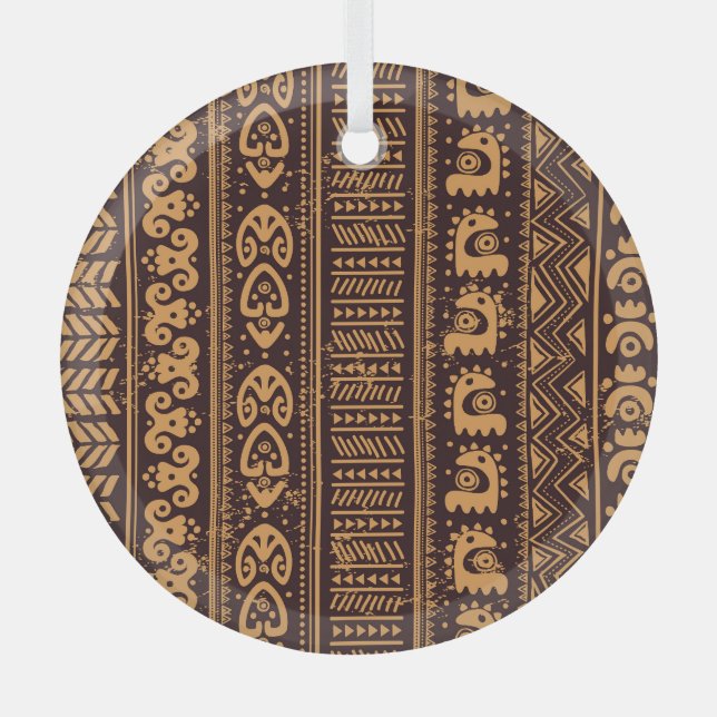 First tribal ethnic, seamless pattern. glass ornament (Front)