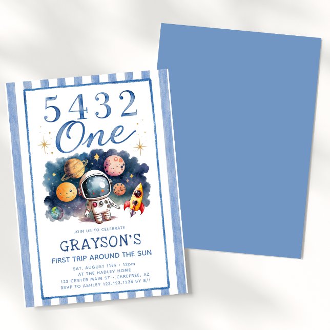 First Trip Around One Blue 1st Birthday Invitation (Creator Uploaded)