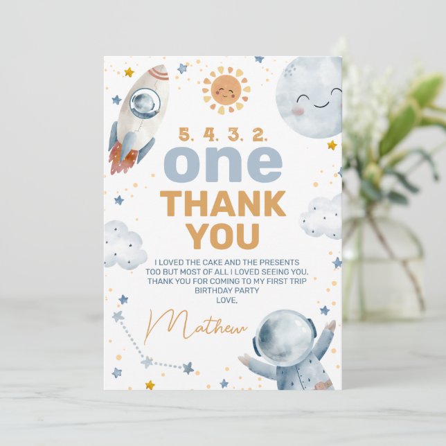 First Trip Around Sun 1st Birthday Thank You Card (Standing Front)