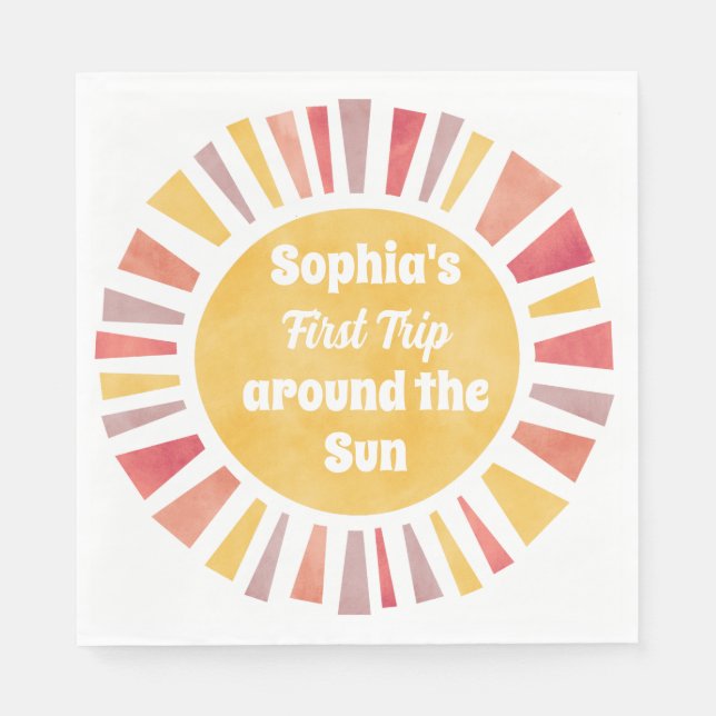 First Trip Around Sun Ballon For Girl Napkin (Front)