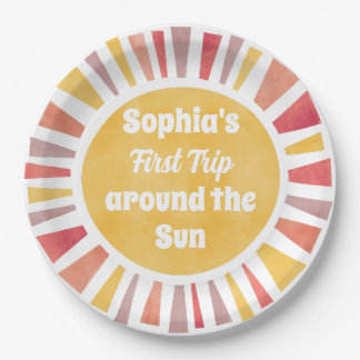 First Trip Around Sun Ballon For Girl Paper Plate