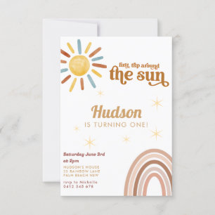 First Trip Around Sun Boho Rainbow 1st Birthday Invitation