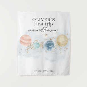 First Trip Around Sun Space 1st Birthday Banner Tapestry