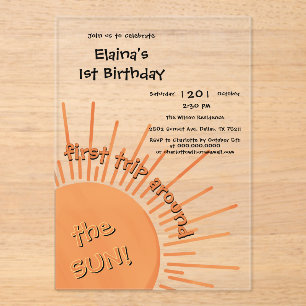 First Trip Around The Sun 1st Birthday Acrylic Invitations
