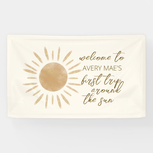 First Trip Around the Sun 1st Birthday Boho  Banner (Horizontal)