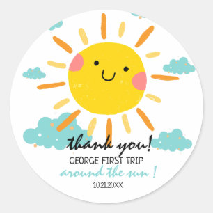 First Trip Around The Sun 1st Birthday  Classic Round Sticker