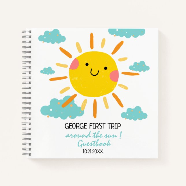 First Trip Around The Sun 1st Birthday Guestbook Notebook (Front)