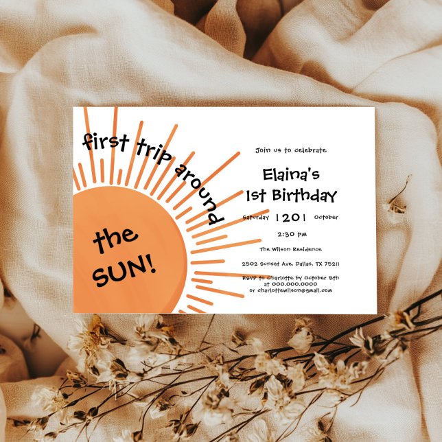 First Trip Around The Sun 1st Birthday Horizontal Invitation (Creator Uploaded)
