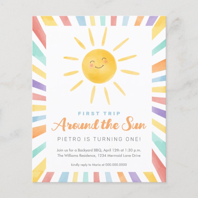 First Trip Around the Sun 1st Birthday Invitation Flyer (Front)
